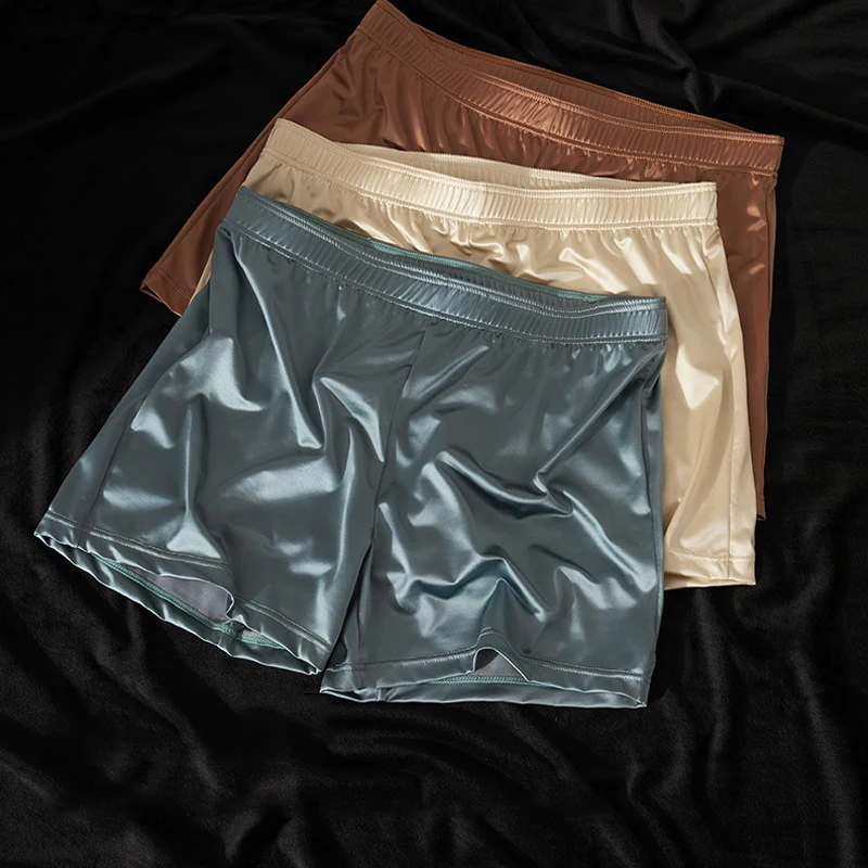 Summer Breathable Smooth Ice Silk Mens Aro Pants Boxers Shorts Elastic Waist Comfortable Man Underwear Satin Loungewear Shorts