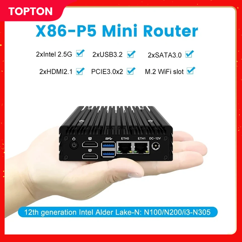 Topton-Mini PC Proxmoxサーバー,p5 12世代,マイクロファイアウォール