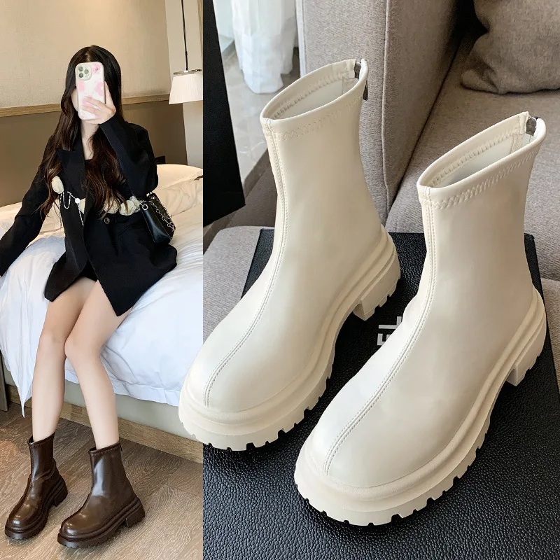 2023 New Arrive Platform Shoes Women Boots Round Toe Zipper Autumn Winter Fashion Ankle Female  Sexy