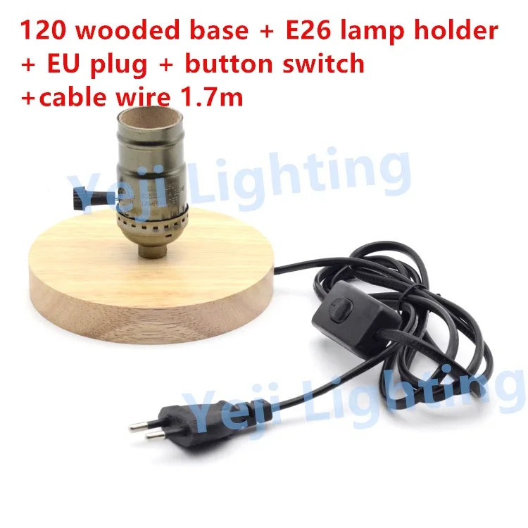 Edison vintage lamp holder wooden base E26 e27 socket lamp holder with EU 2-PIN round plug button switch for led table lamp 5q0035726e 5q0 035 726 e for vw golf mk7 mib2 passat usb carplay media aux socket switch install plug button harness