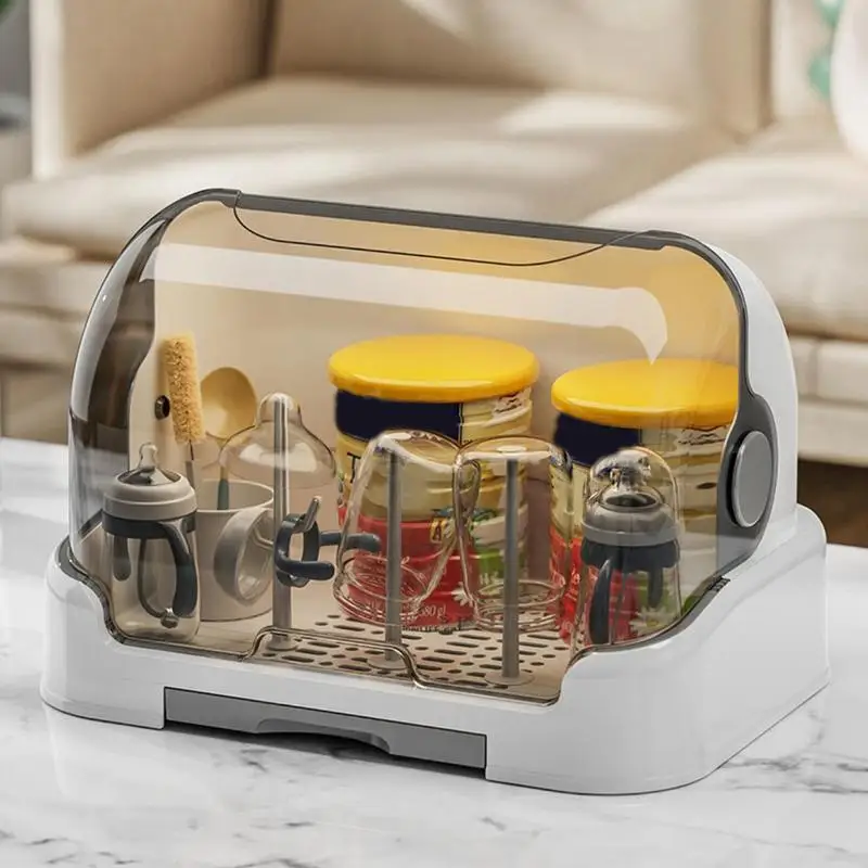 Baby Feeding Bottle Drain Rack Dustproof Bottle Storage With Removable Drip Tray Portable Baby Storage Drying Rack