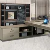 Modern Wood L-Shape Executive Desk with Storage, Home Office Desk with Wood Sled Base, LED and Cable Management 3