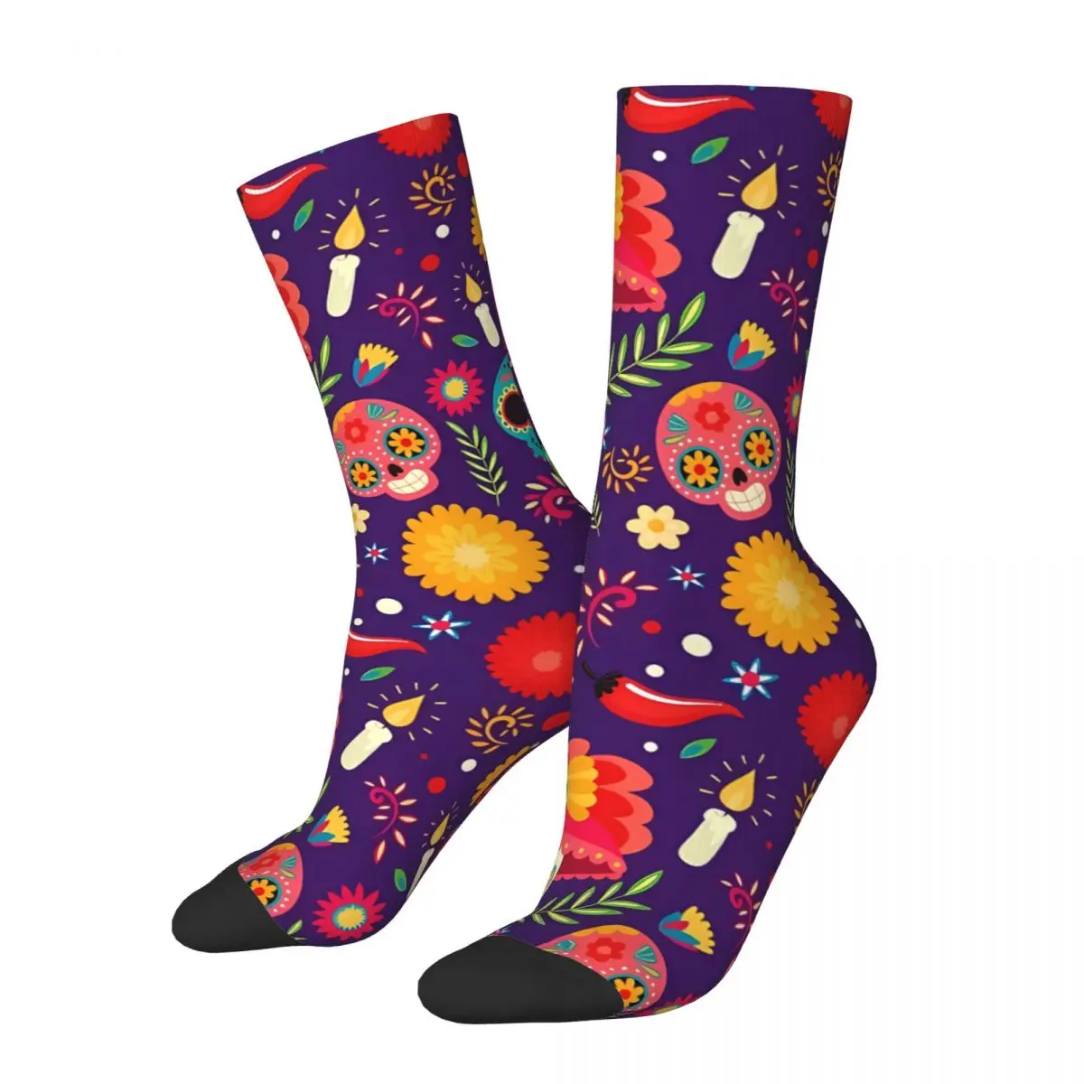 

Bright Day Of The Dead Sugar Skull Socks Male Mens Women Winter Stockings Hip Hop