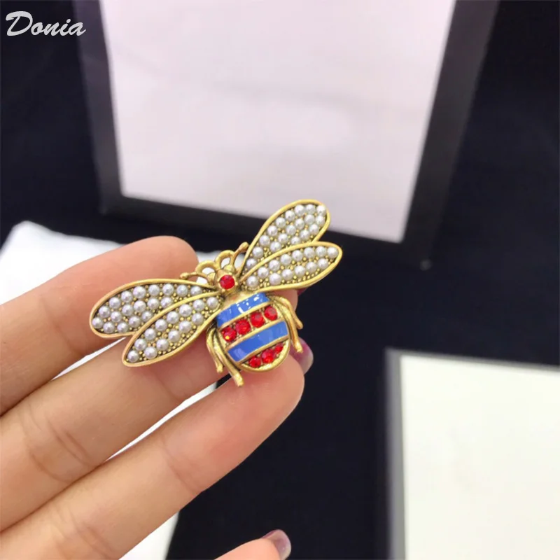 Donia Jewelry Fashion Enamel Titanium Steel Micro-Inlaid AAA Zircon Bee Earrings Luxury Pearl Accessories