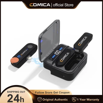 무선 라 발리에 마이크, iPhone Android 스마트 폰용 충전 케이스가있는 Comica Vimo S 2.4G 소형 무선 옷깃 마이크, 충전 중 사용 지원, 듀얼 채널 녹음