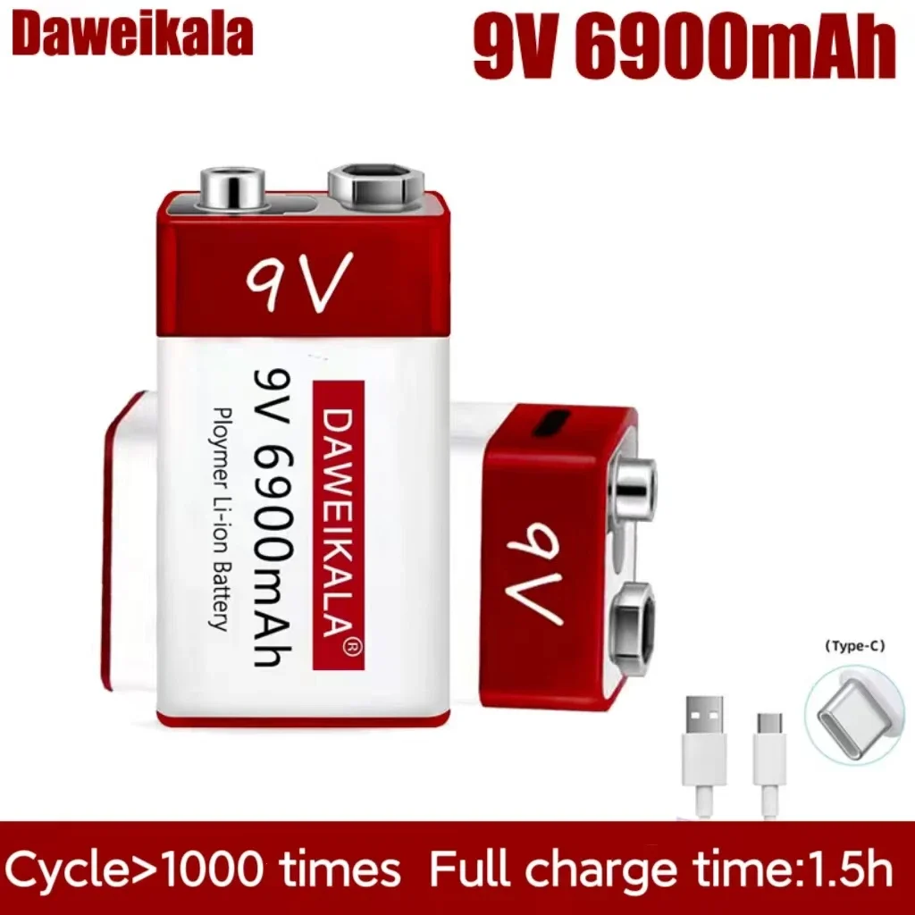 9V 6900mAh cycle charging Lithium Ion Rechargeable Battery,For Camara Multimeter Toy KTV microphone metal detector + Cable - Image 5