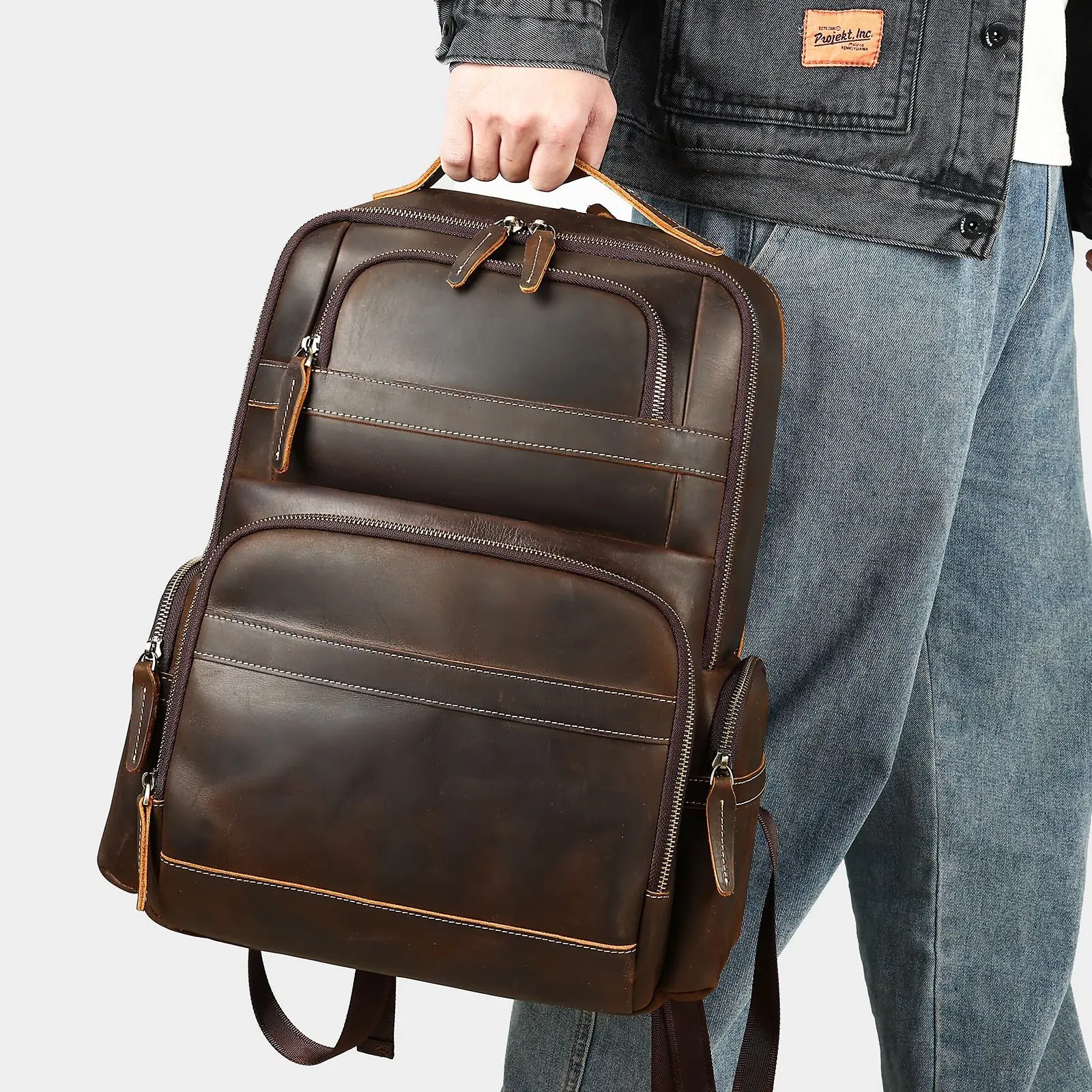 Vintage Crazy Horse Leather Backpack Large Capacity Travel & Laptop Bag for Men