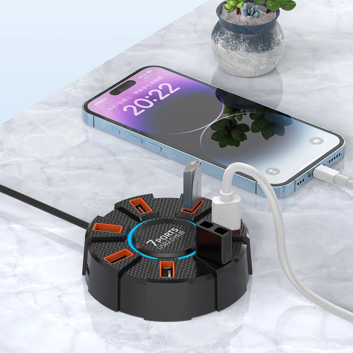 Seven Port USB Hub Docking Station with Ambient Light