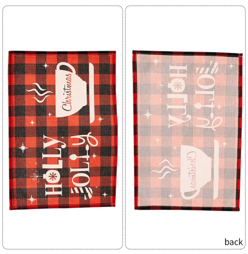 Merry Christmas Placemat Plaid Printed Decorations Tableware Pad Table Mat Napkins Xmas Tablecloth Dining Table Home Decor