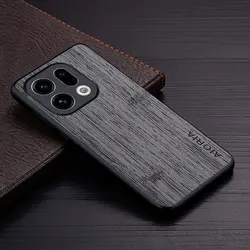 Luxury Wood Grain Faux Leather Phone Case Cover for OPPO Find X9s (Dark Gray)