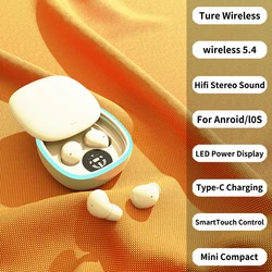 Wireless Noise - Cancelling Bluetooth Earbuds with LED Display - Ultra - Thin Mini Design & Extended Battery Life (Beige)