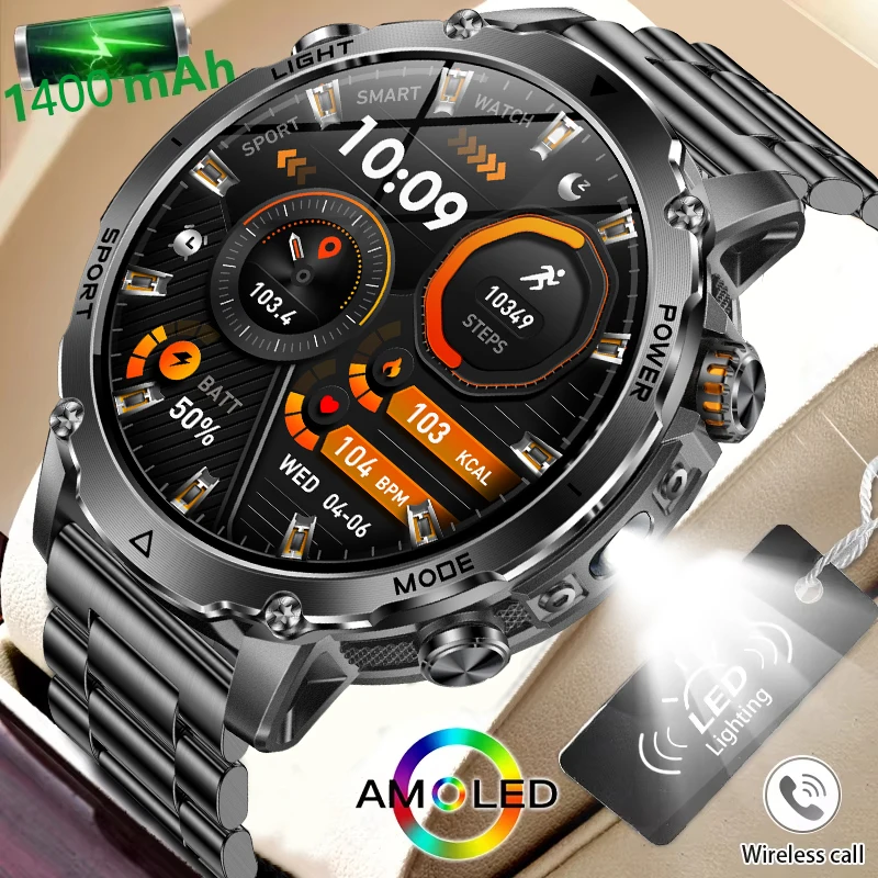 2026 New Ultra 1400mAh Battery Military Smart Watch 10ATM Waterproof Heart Rate Tactical LED Flashlight Men Sports Bracelet For 1