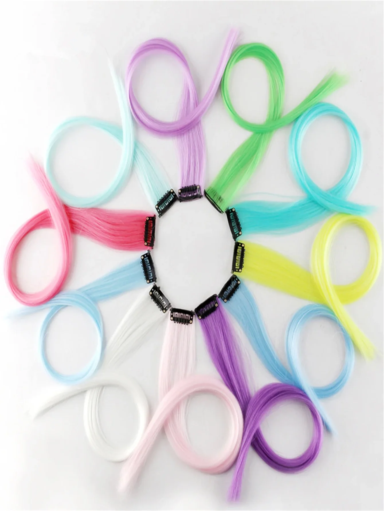 Hair Extensions 10pcs Luminous Clip In Synthetic Hair Extensions 20 Inch Mixed Colored Fluorescent Glow In The Dark Neon Hairpieces