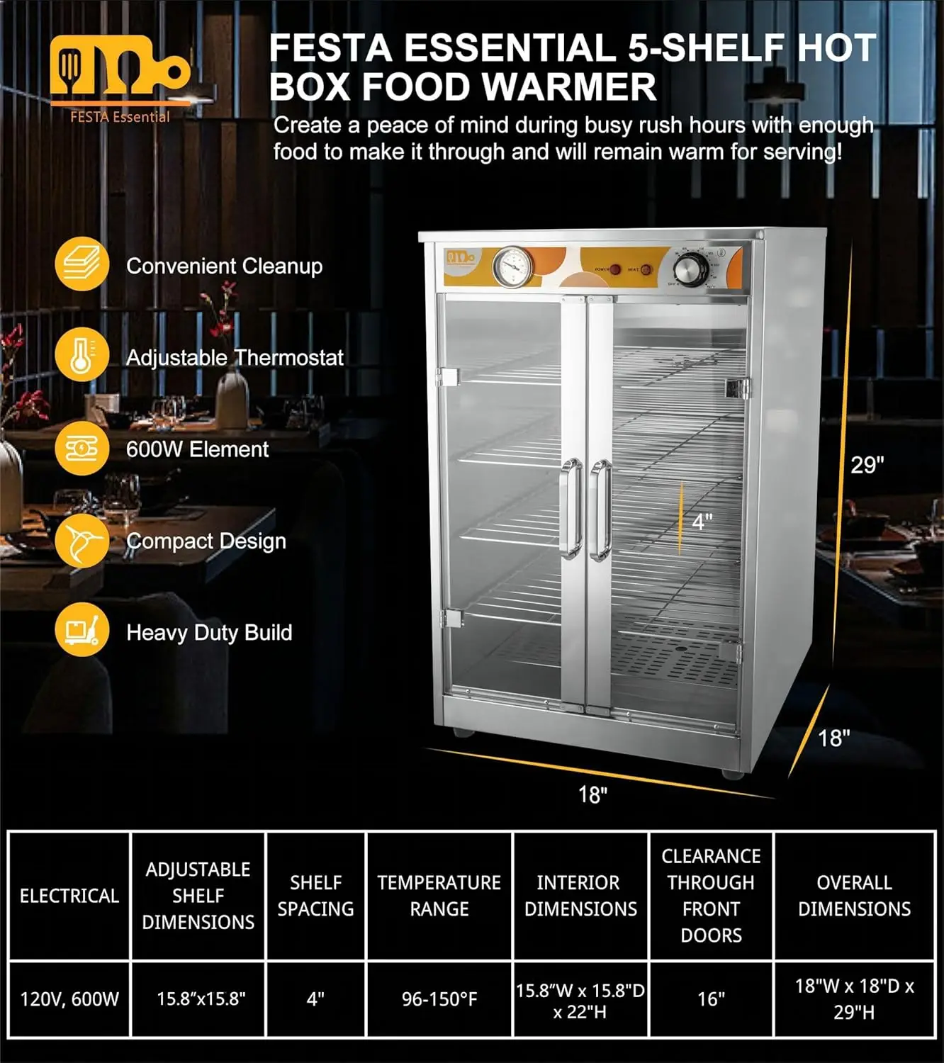 Hot Box Food Warmer for Pizza/Pretzel, Heated Holding Cabinet, Warming Oven for Catering 2