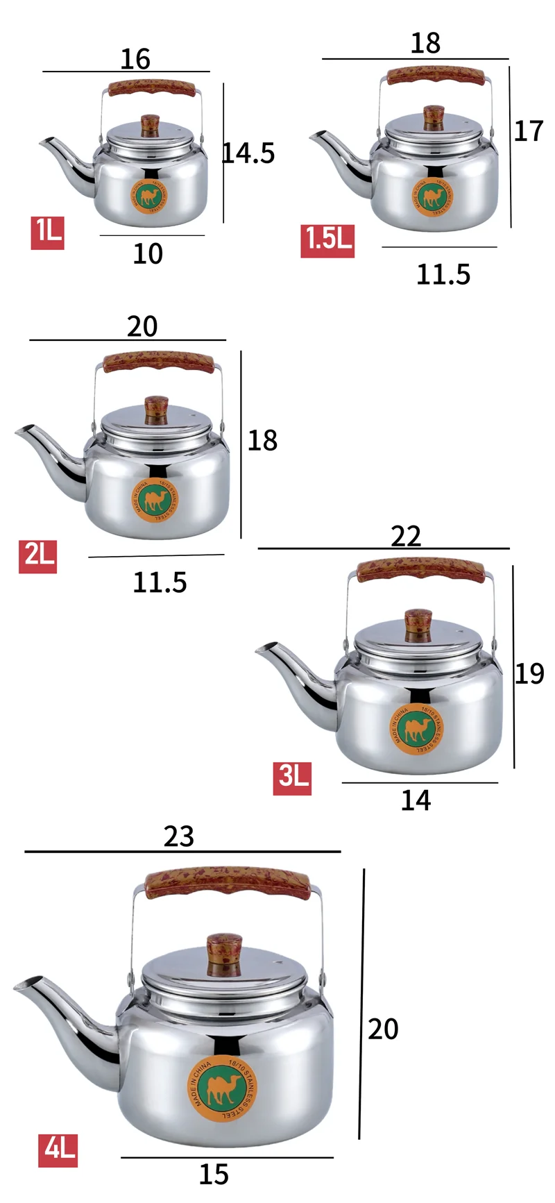 Description Picture 2 of item2L/3L/4L Kettle Tea Whistling Stainless Steel Teapot Stove Metal Coffee Pot Pot for Hotboiling Pots Gas Induction Home Camping