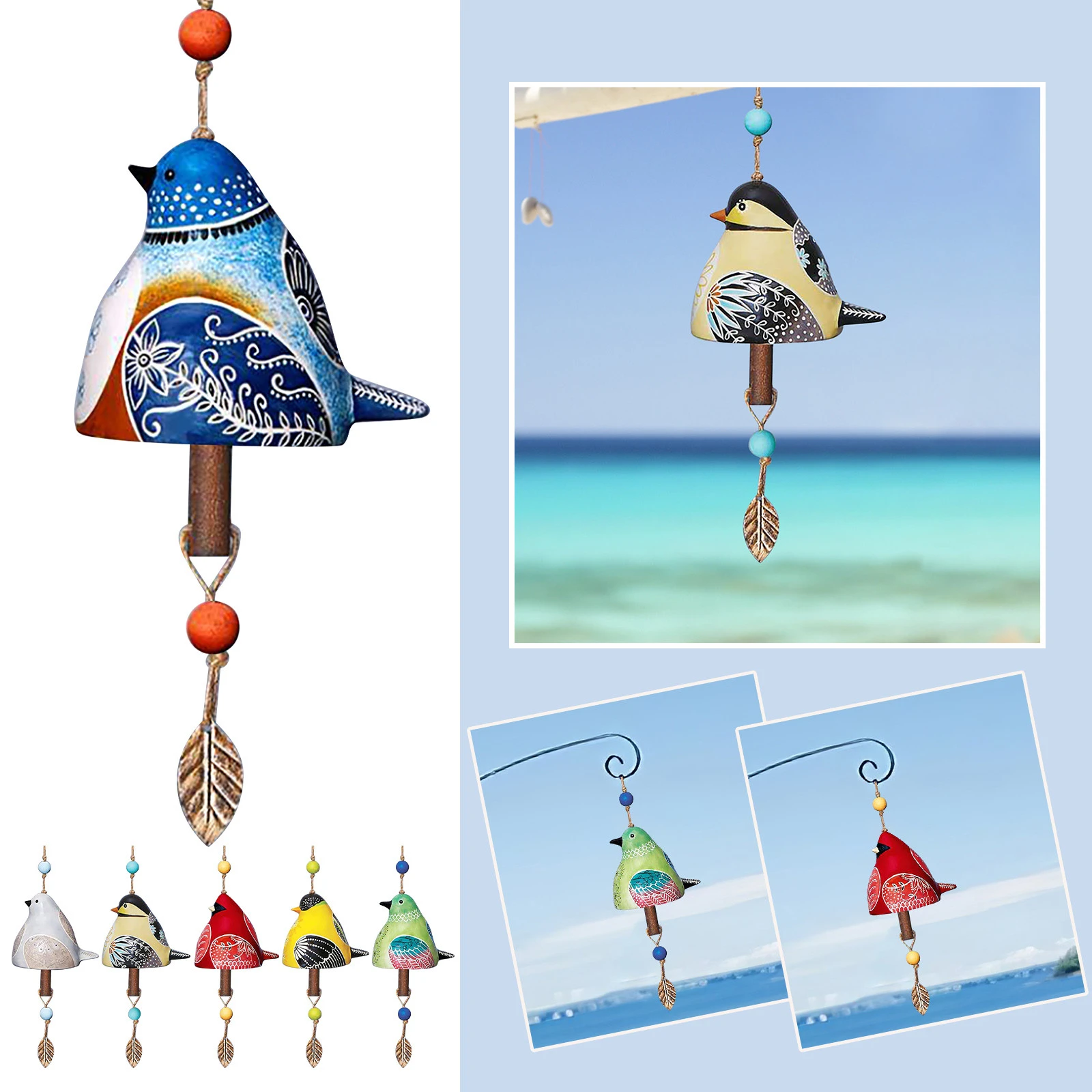 Sitting Bird Wind Chime Creative Birds Hanging Bells Chimes Outdoor