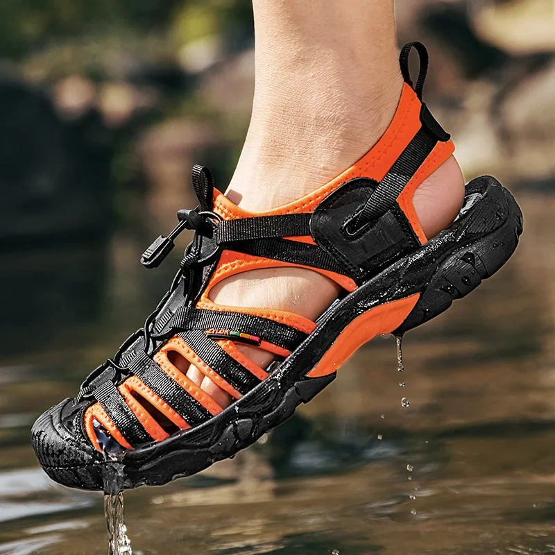 New Summer Genuine Leather Men Sandals Fashion Design Breathable Casual Shoes Men Soft Bottom Outdoor Beach Sandals Big Size 48