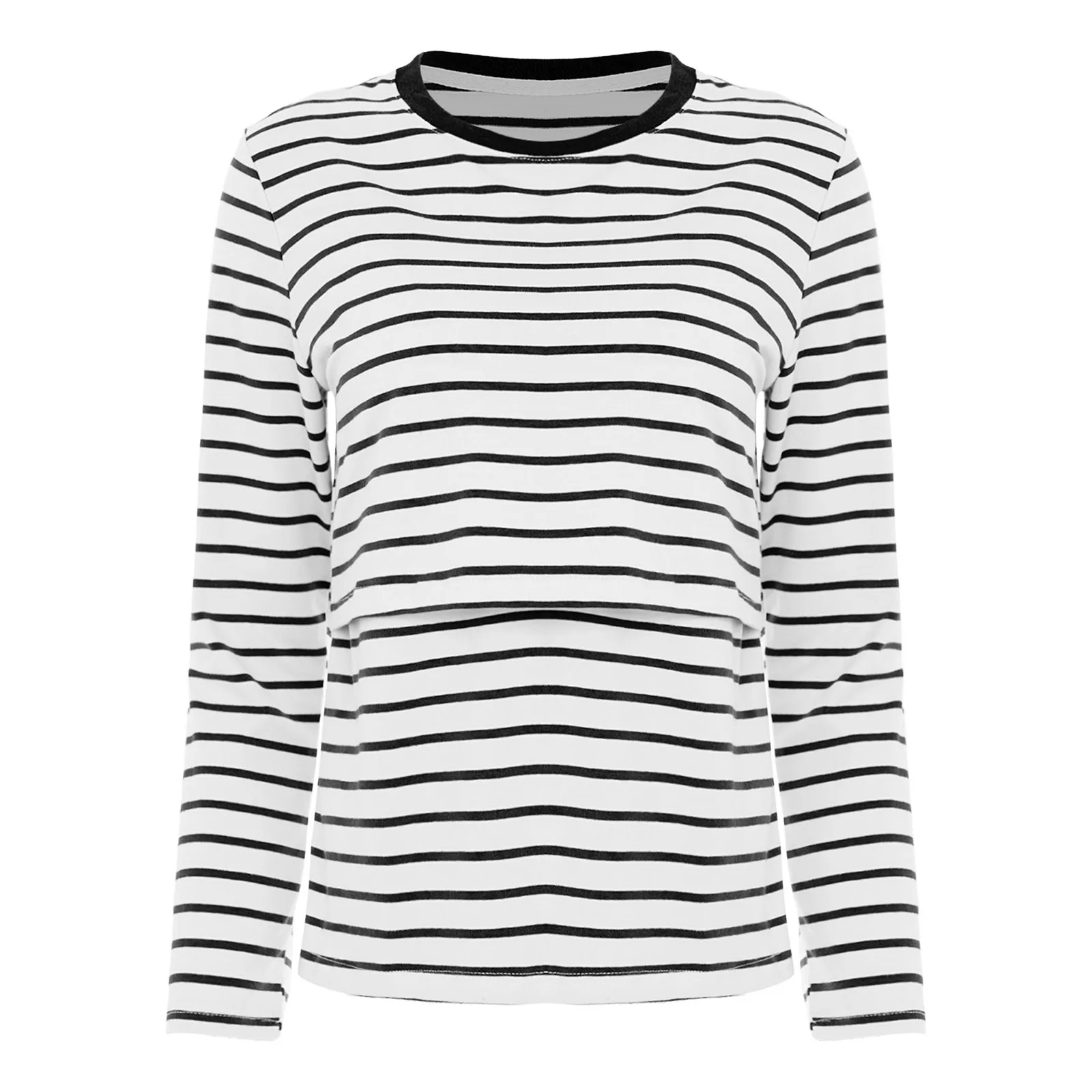 임산부 수유 티셔츠 캐주얼 코튼 스트라이프 긴팔 수유 티셔츠 임신 여성 산후 상의 데일리웨어