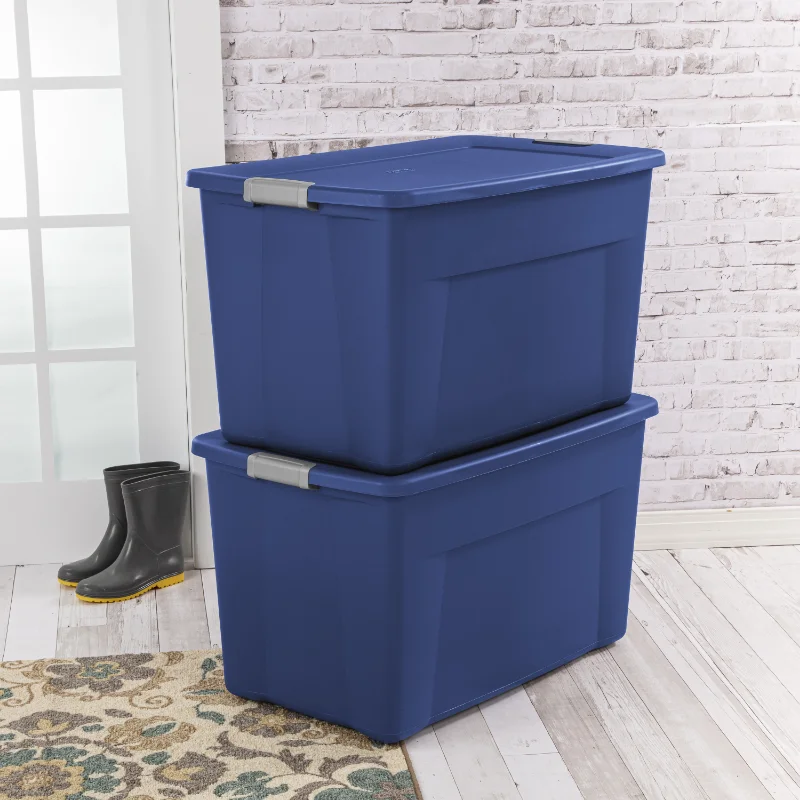 Sterilite Classic Lidded Stackable 30 Gal Storage Tote Container, Blue (6-pack)