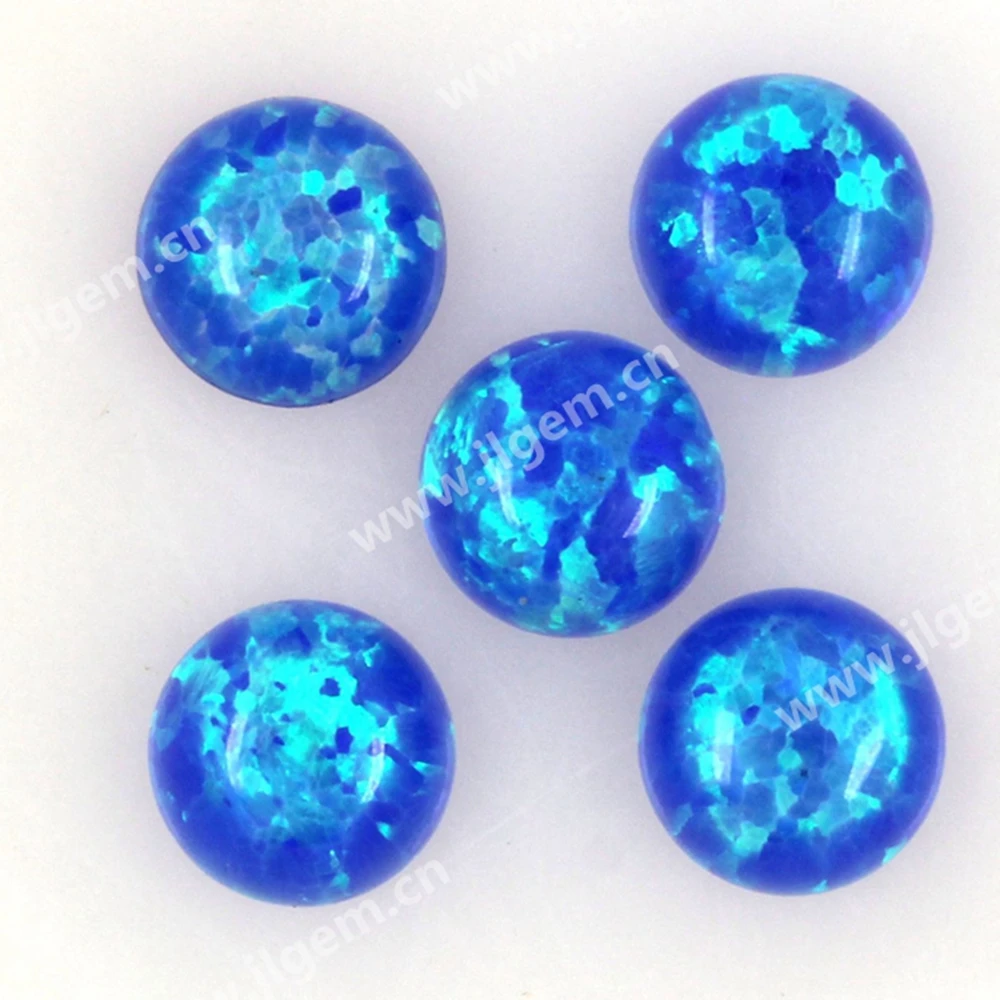 Moq = 50 Pezzi (Da 2Mm A 12Mm) Cabochon Rotondo Fondo Piatto Opale Perline Fuoco Blu Scuro Op05 Per Gioielli