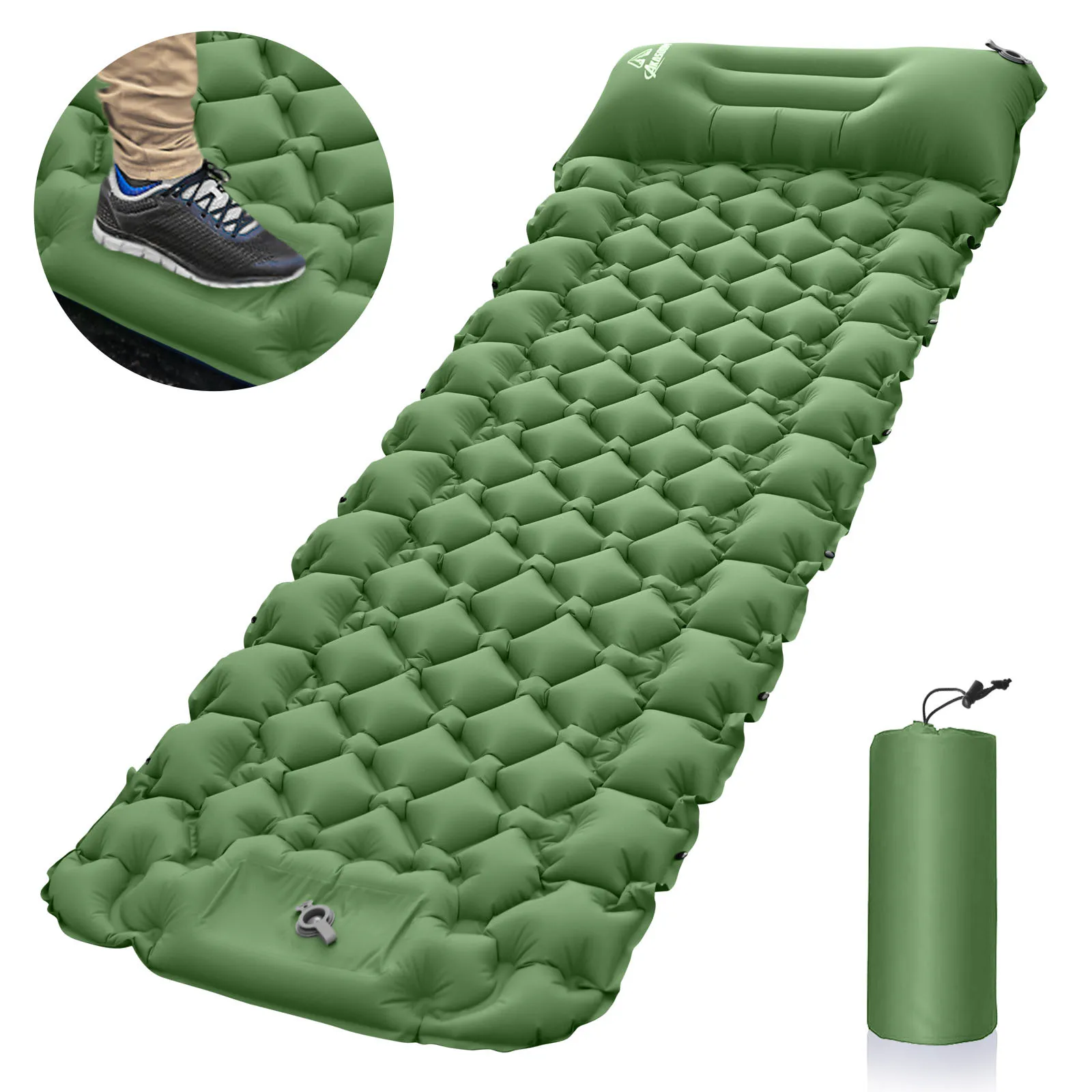 Materassino Gonfiabile Doppio Con Cuscini - 190x110x4 Cm, Per Campeggio, Tende, Trekking