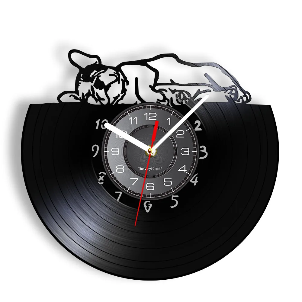 Adorable Sleepy French Bulldog Wall Clock Sleeping Puppy Bulldog Vinyl Record Wall Clock Pet Shop Doggy Decor Dog Lovers Gift