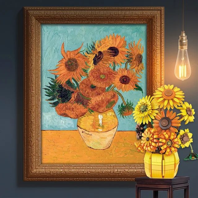 1009PCS Sunflower Building Blocks Flower Bouquet Vase Model Bricks Set Idea Home Decoration Kids Educational Toys Holiday Gifts 5