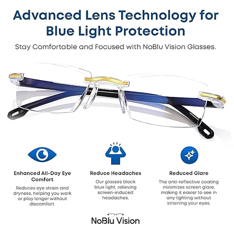 High-Quality Rimless Anti Blue Ray Reading Glasses; Unisex Eyewear for Presbyopia - Image 3