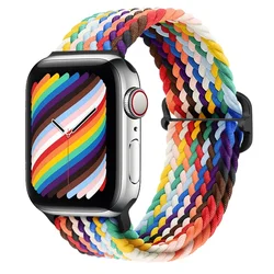 Nylon Braided Elastic Solo Loop Wristband for Smartwatch - Durable and Comfortable Strap (Official rainbow)