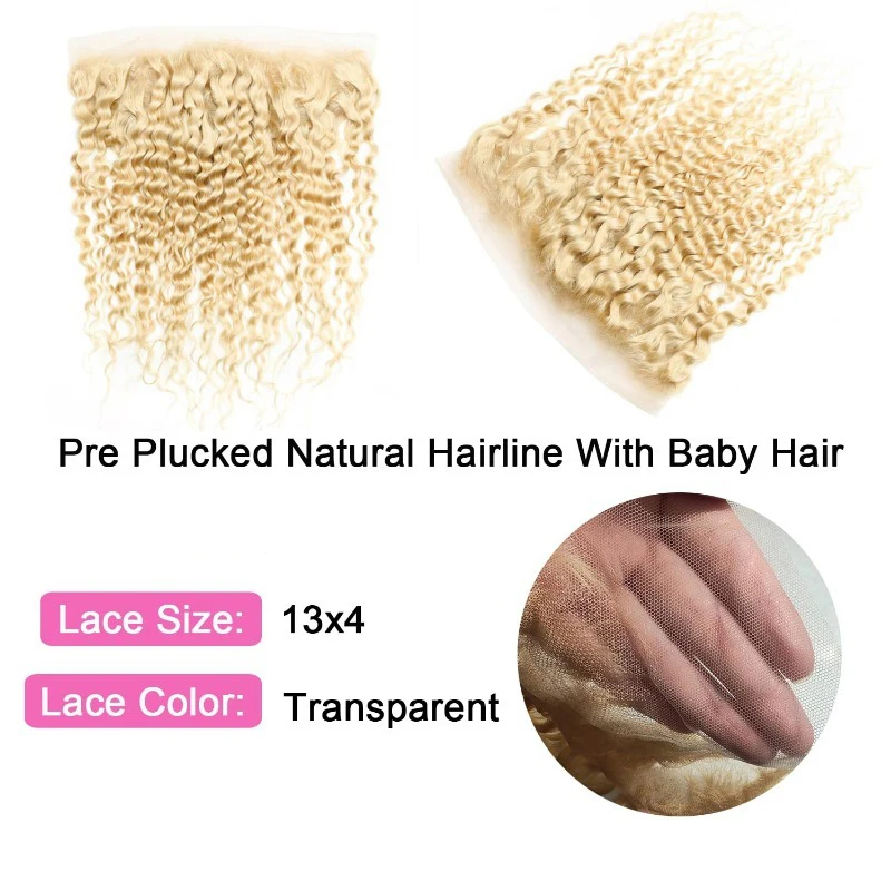 613 Blonde 13X4 Frontal Human Hair Deep Wave Transparent Lace Frontal For Women Pre-Plucked Hairline Brazilian Virgin Hair
