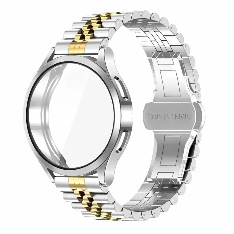 Stainless Steel Strap with Tempered Glass Protective Case Cover and Metal Band