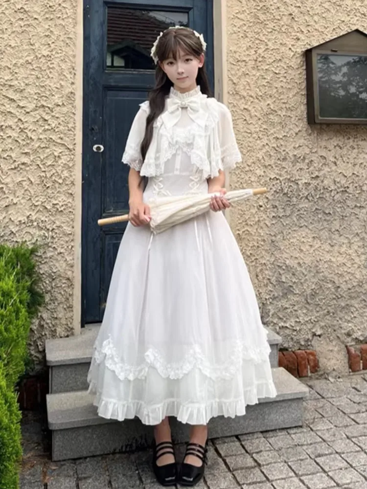 French Elegant Sweet Bowknot Lace Trim Patchwork Midi Dress Women Slim Waist Chic Designer Dress Female Fairy Party Outfits