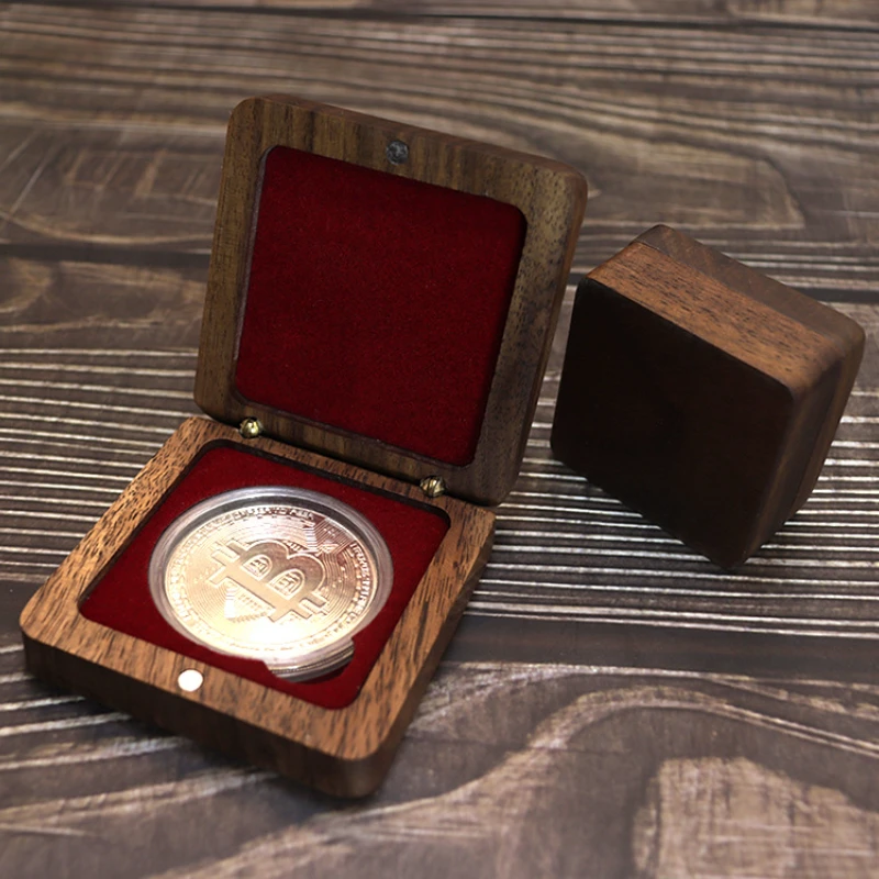 Commemorative Coin Box Medal Medal Gift Packaging Wooden Box Clamshell Storage Gift Medal Coins Antique Wooden Box 2