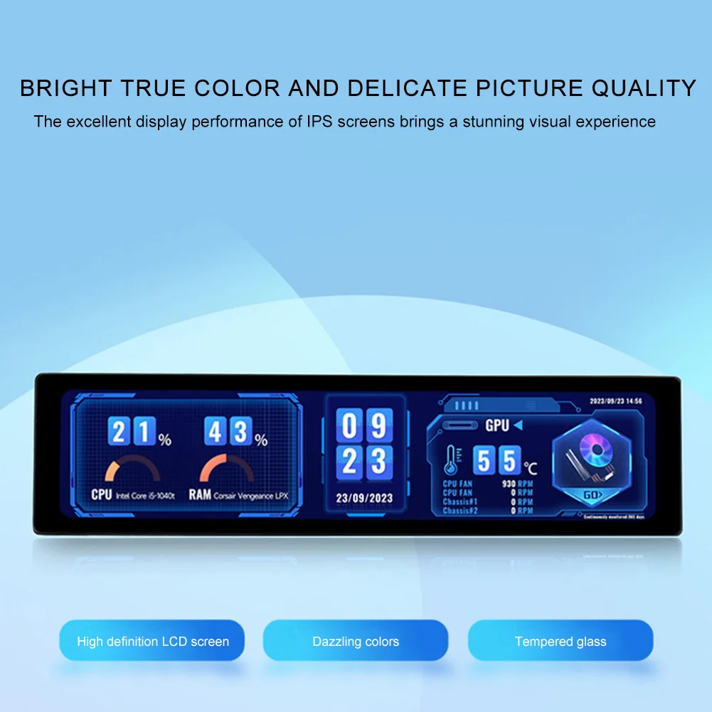 컴퓨터 케이스용 IPS USB 보조 화면, 컴퓨터 모니터링, CPU GPU RAM 디스플레이, 320*1480 서브 디스플레이 화면, 11.9 인치