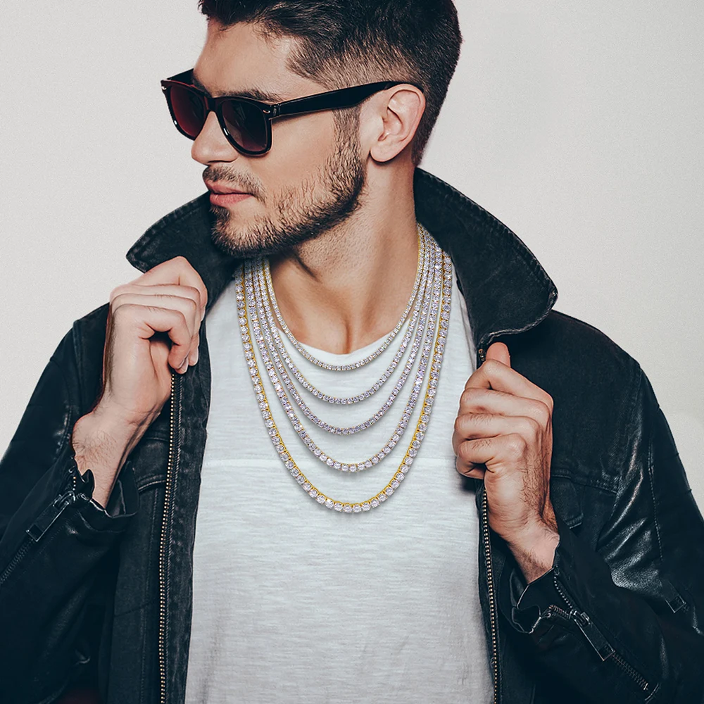 Iced Out Hip Hop VVS Necklace 3mm 4mm 5mm 925 Sterling Silver Moissanite Diamond Tennis Chain With GRA