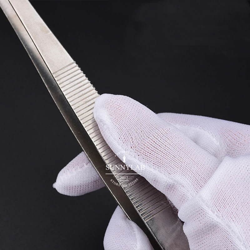 7pcs/set Thicken Stainless Steel Medical Straight Tweezers, Round-head Surgical Tweezer 12.5/14/16/18/20/25/30cm for Laboratory