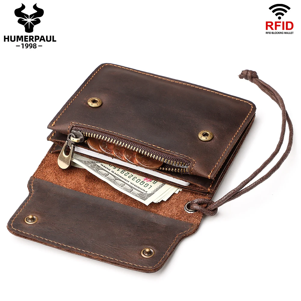 Men's Genuine Leather Wallet Vintage Short Multi Function Business Card  Holder RFID Blocking Zipper Coin Pocket Money Clip - AliExpress