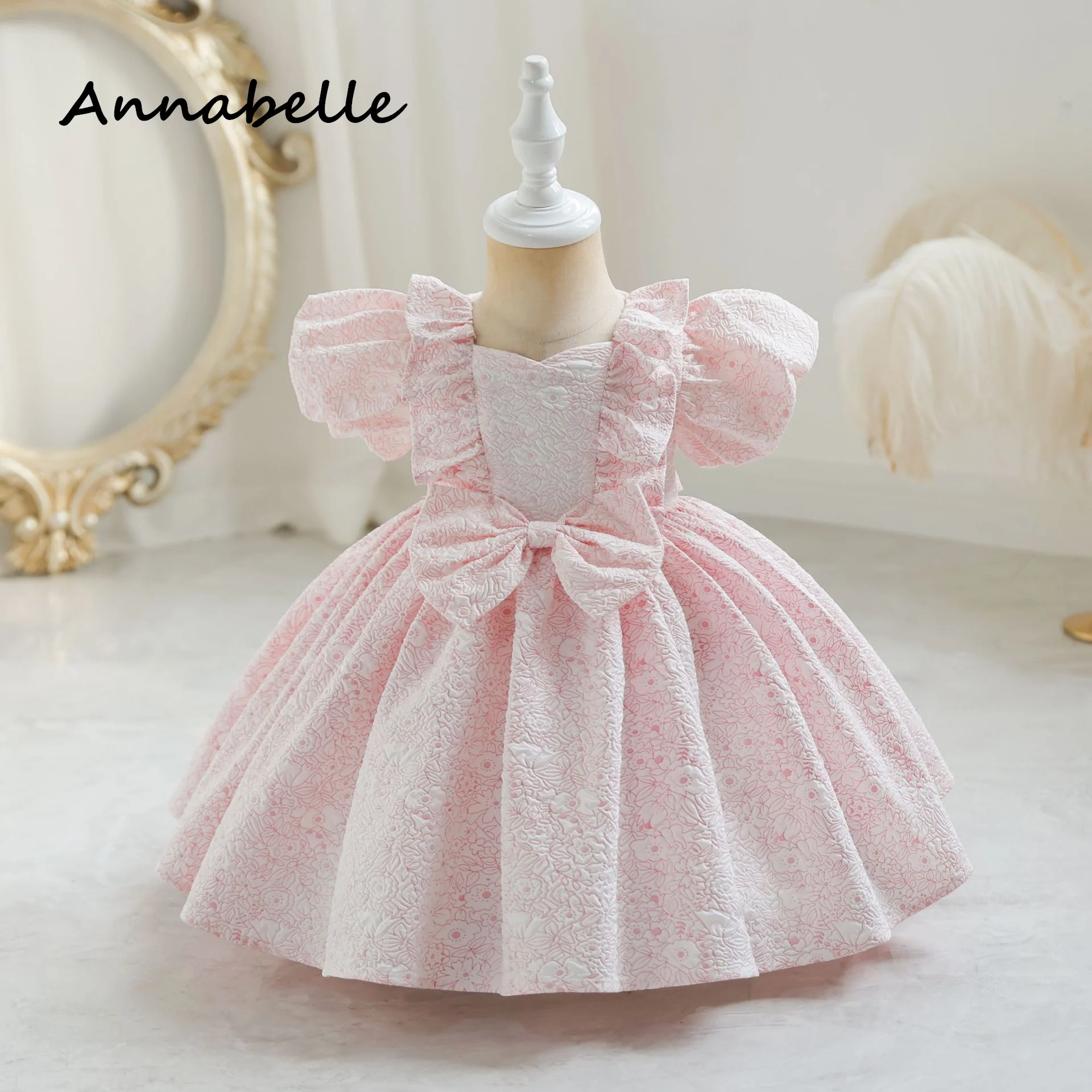 Annabelle Flower Girl Dress For Wedding Party Kids Baby Girl Birthday Pink Bow Dress Puffy Dresse 2024 News Fashion
