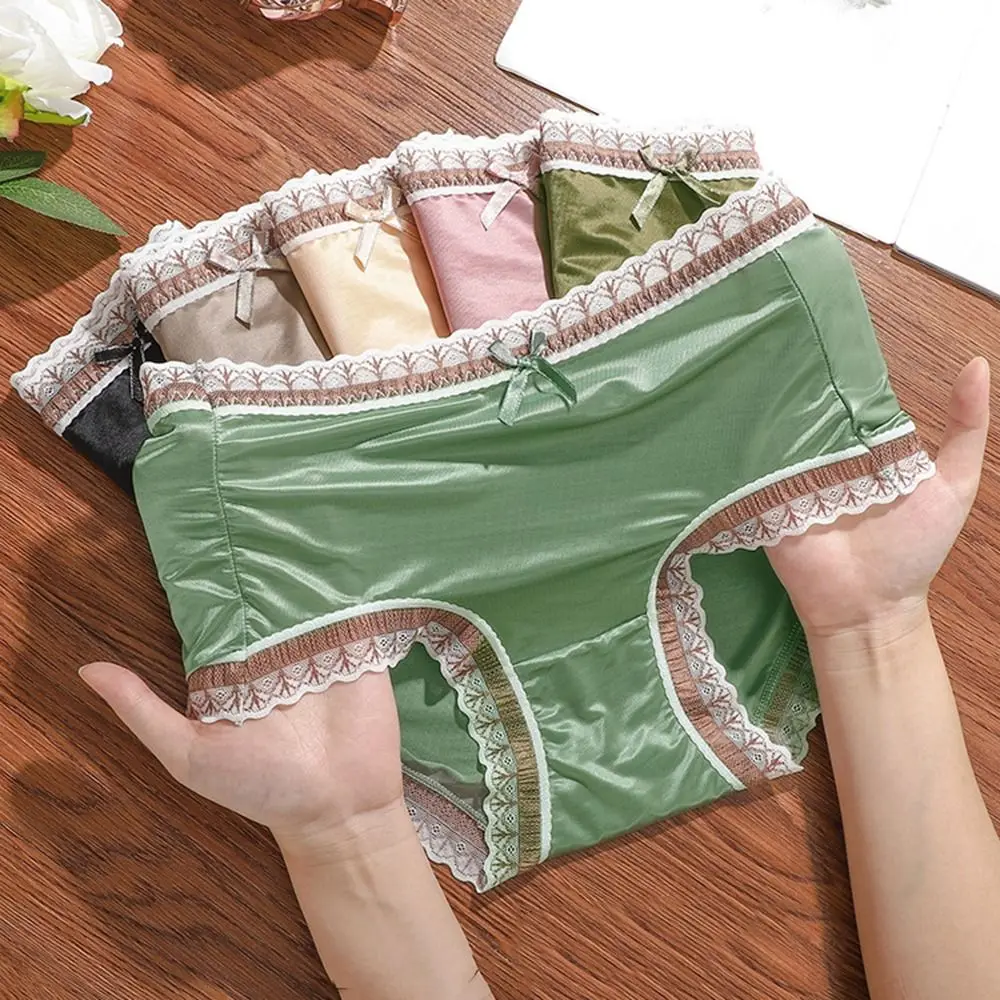 Panties Women Ice Silk Traceless Satin Underwear Breathable Middle Waist Sexy Briefs Female Lingerie