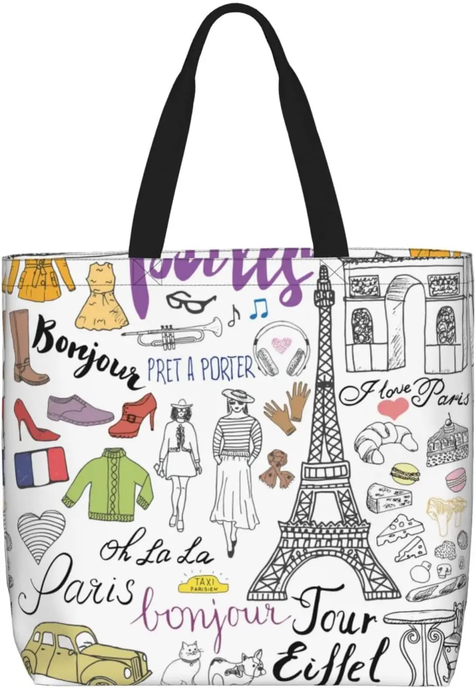 

Сумка-тоут женская на молнии с изображением французского Парижа, повседневный вместительный саквояж на плечо с Эйфелевой башней, легкий чемоданчик
