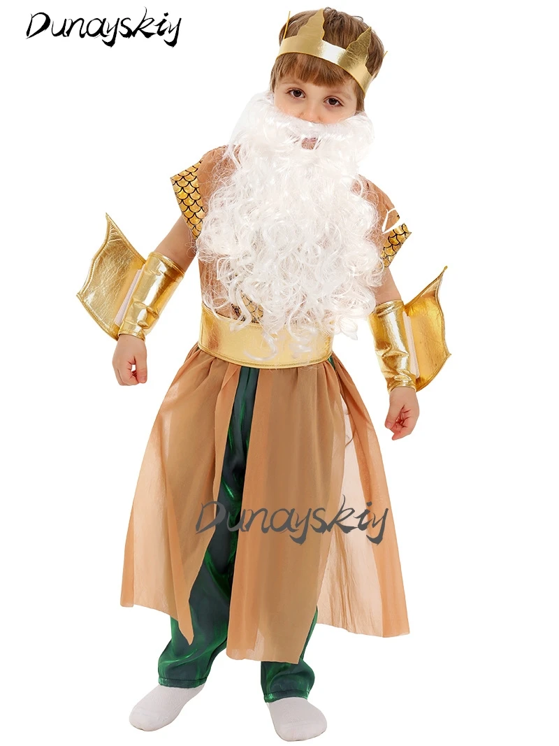 Poseidon traje conjunto deus do mar vestir-se festa de halloween cosplay  teatro desempenho traje para crianças menino - AliExpress, image size:800x1067