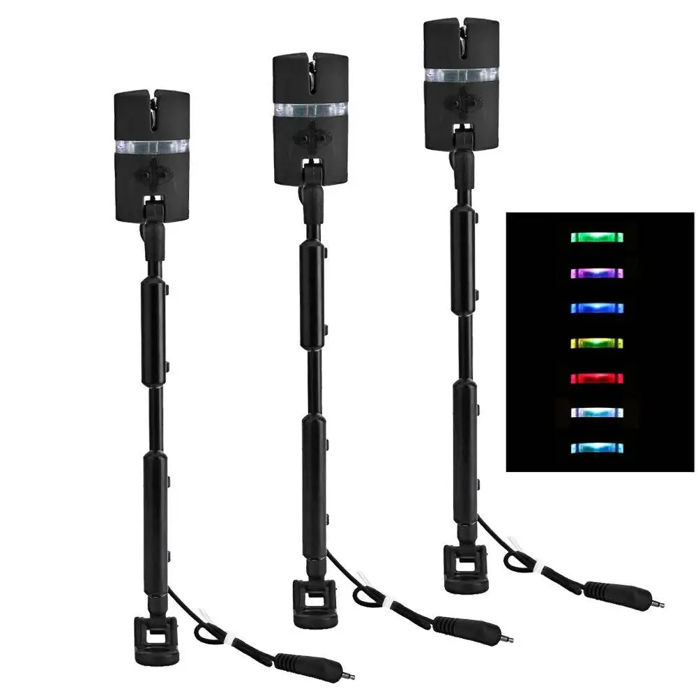 Indicateur de touche lumineux réglable 7 couleurs avec wigglers pour pêche nocturne et alarmes