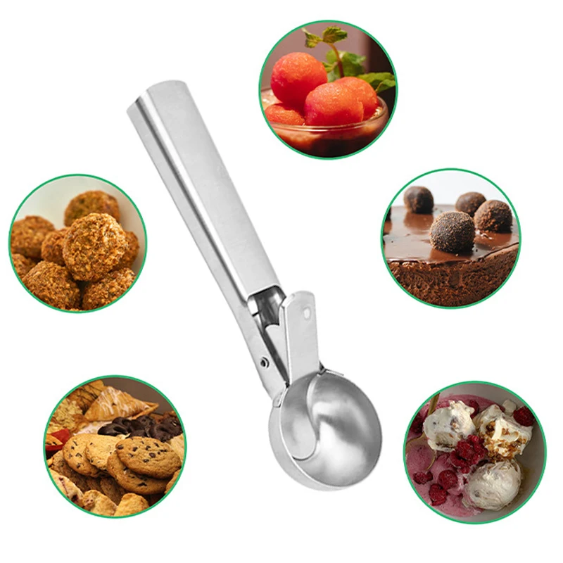 Stainless Steel Ice Cream Spoon Ball Digger Multifunctional Elastic Type Fruit Spoon Watermelon Household Kitchen Tools ice cream scoop ice cream bowl spoon set
