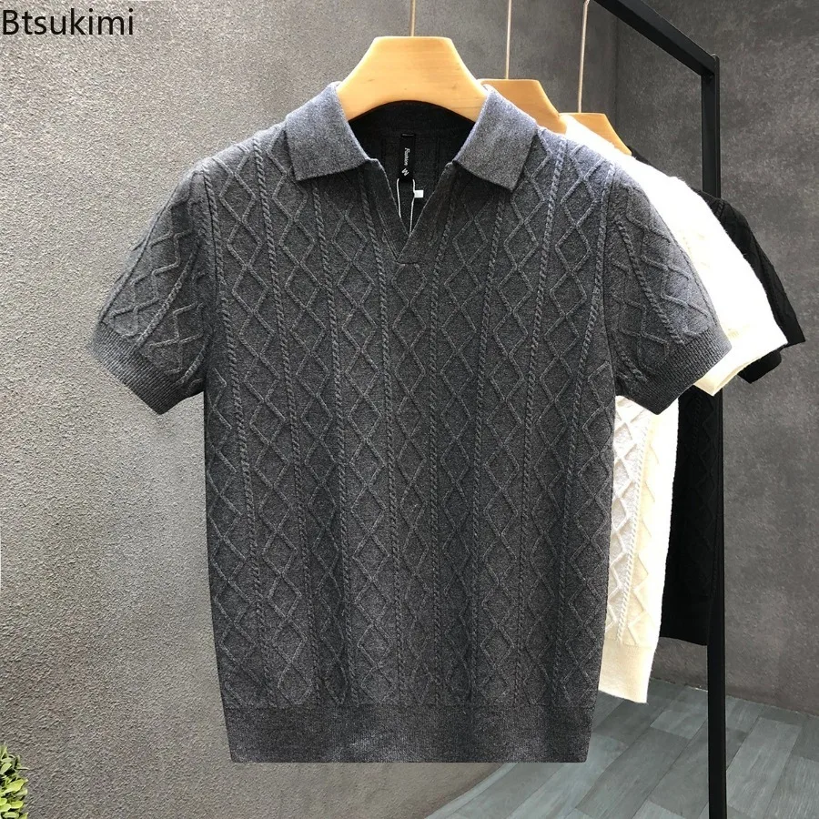 Maglioni Stile Polo per Uomo, Nuova Collezione Estiva, Slim Fit, Manica Corta, T-shirt Casual Business, Maglieria Maschile con Colletto Rovesciato - immagine 3