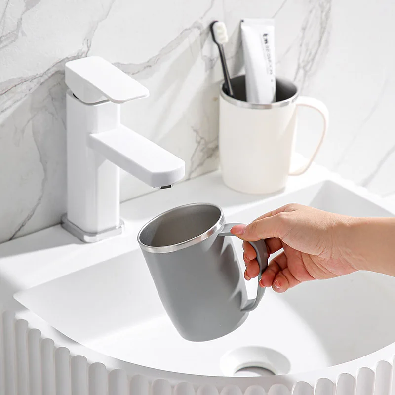 1PC Stainless Steel Mouthwash Cup Toothbrush Cup with Handle Wash Cup Premium Sense Couple Model Bathroom Accessories 2