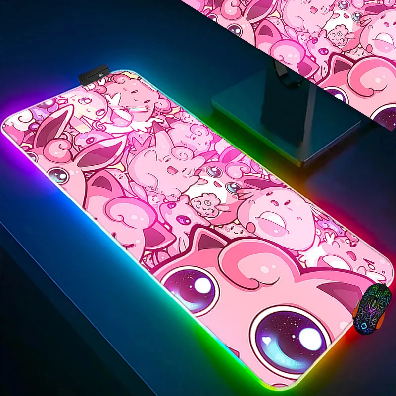 Pokemon Anime Kawaii Large RGB Mouse Pad Laptop Office Accessories Antiskid Desk Mat Keyboard Gaming Rubber LED Backlit Mousepad anime hololive la darknesss wrist rest pad mousepad pu mouse pad game computer keyboard office mat desk mousepad 5717