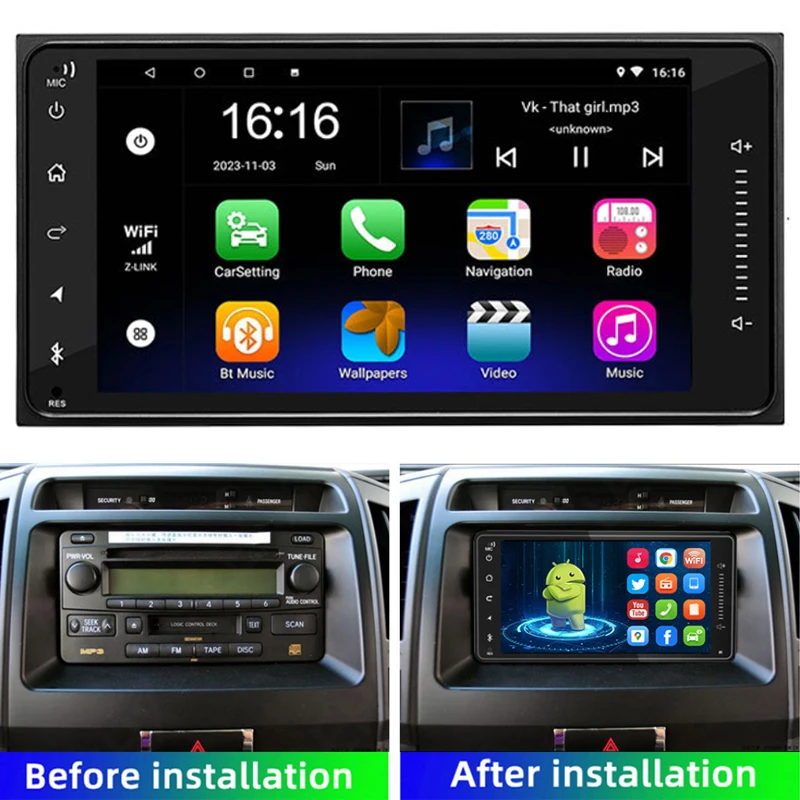Car Android player host GPS Navigation for 7-inch Toyota Corolla Verso 2004-2009 with Carplay FM Radio 2 Din HD 2+32GB