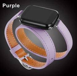 Elegant Double Tour Leather Strap - 42mm 44mm 45mm 49mm (Lavender)