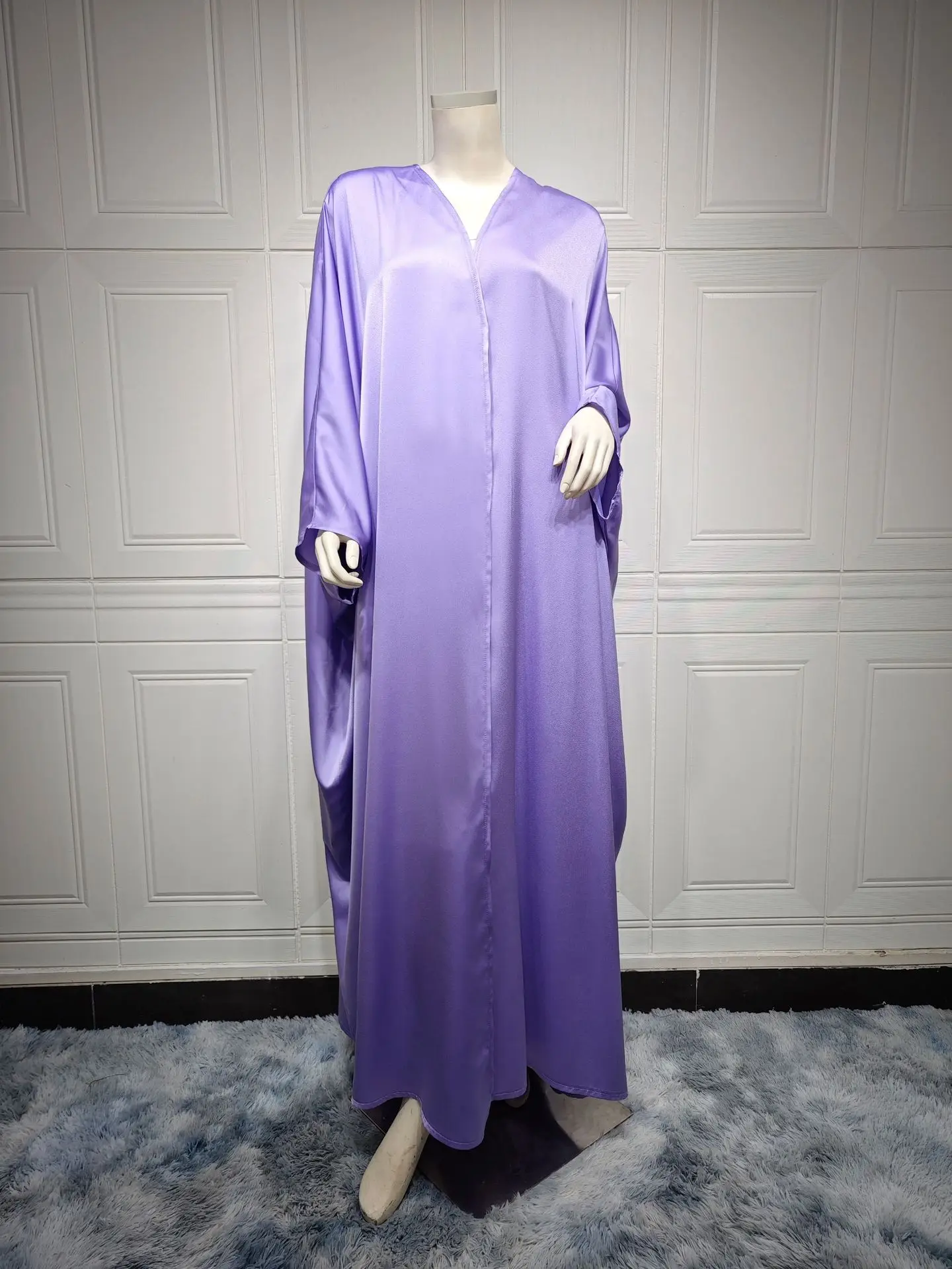 Zahraa Muslim Fashion Solid Modest Satin Batwing Sleeve Casual Abaya Saudi Arab African Women Clothing Moroccan Kaftan Robe 3