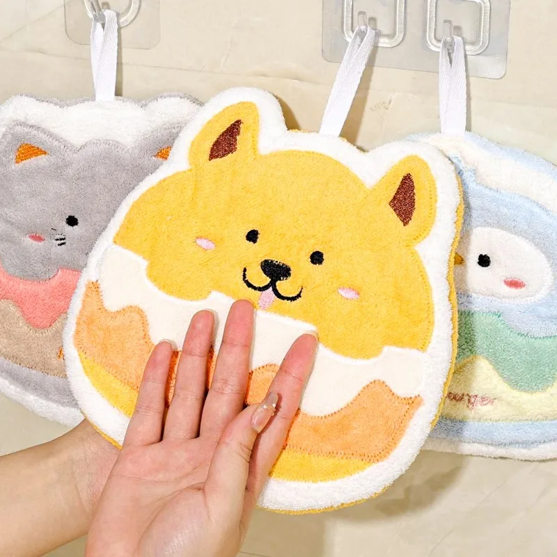 

Cartoon Animal Hand Towels for Kitchen Bathroom Coral Velvet Microfiber Soft Quick Dry Absorbent Cleaning Cloths Towels